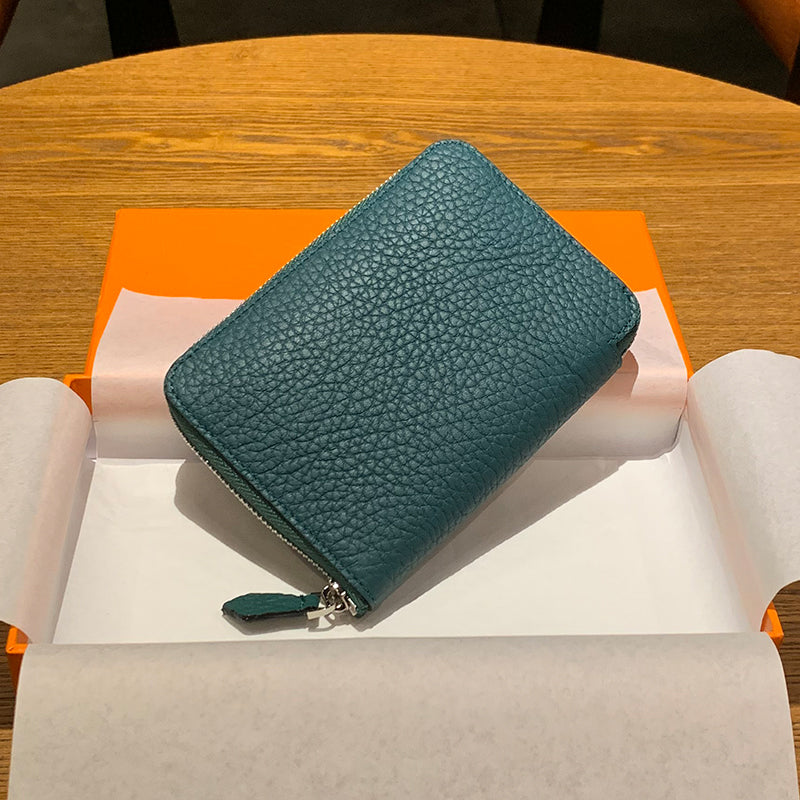 DONNAIN Leather Minimalist Slim Wallets For Women Trendy Orange Purse With Zipper