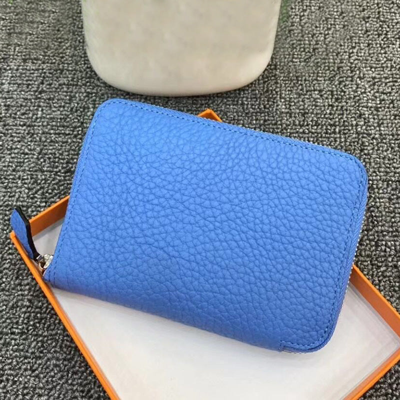 DONNAIN Leather Minimalist Slim Wallets For Women Trendy Orange Purse With Zipper