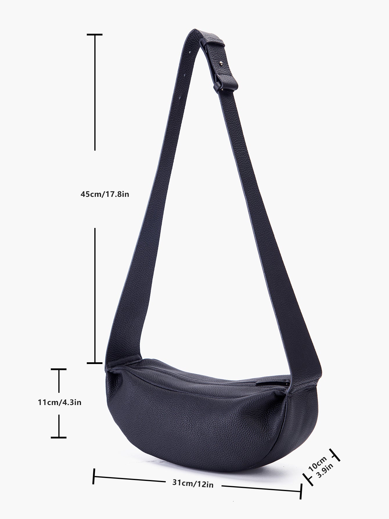 Natural Grain Leather Crescent Sling Bag For Women