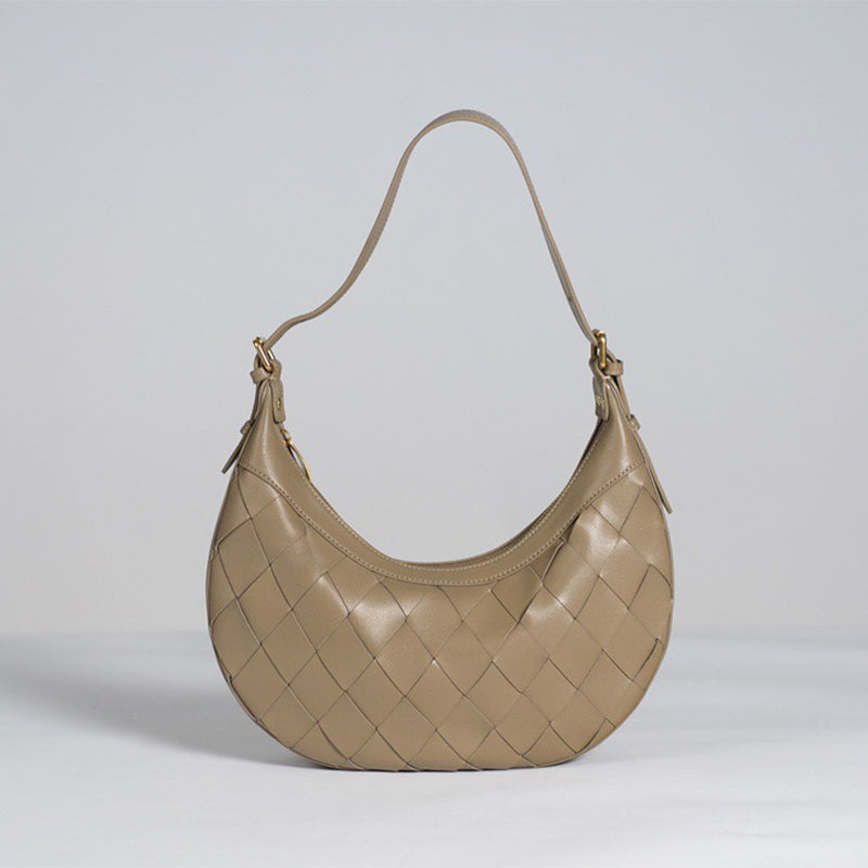 Weave Leather Half Moon Handbags