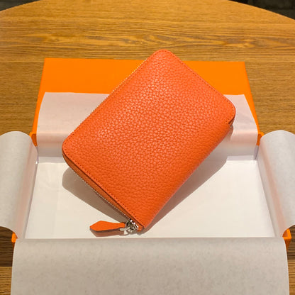 DONNAIN Leather Minimalist Slim Wallets For Women Trendy Orange Purse With Zipper