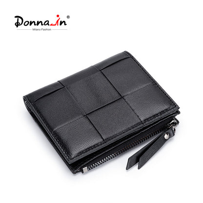 Woven Sheepskin Short Wallet Women