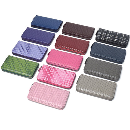 Handmde Woven Leather Mixed Color Long Wallet