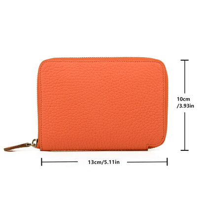 DONNAIN Leather Minimalist Slim Wallets For Women Trendy Orange Purse With Zipper