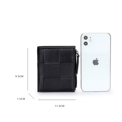 Woven Sheepskin Short Wallet Women