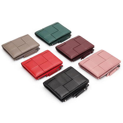 Woven Sheepskin Short Wallet Women