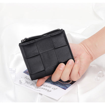 Woven Sheepskin Short Wallet Women
