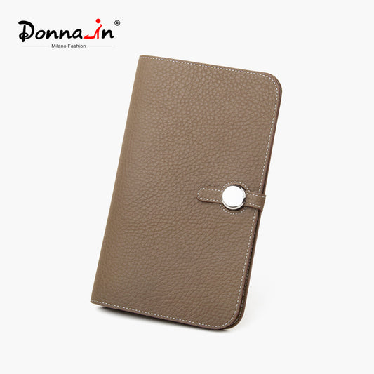 Taupe Genuine Leather Long Wallet Women