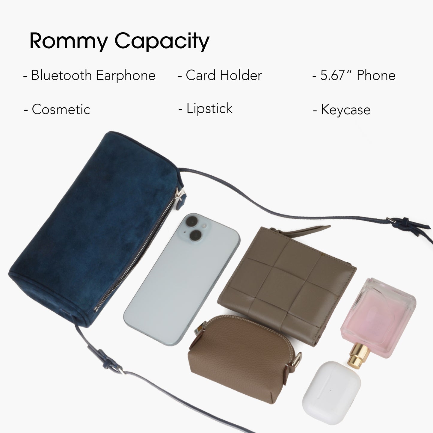 Minimalist women's suede handbag with adjustable shoulder strap