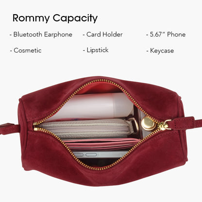 New red suede mini handbag, solid color minimalist crossbody bag