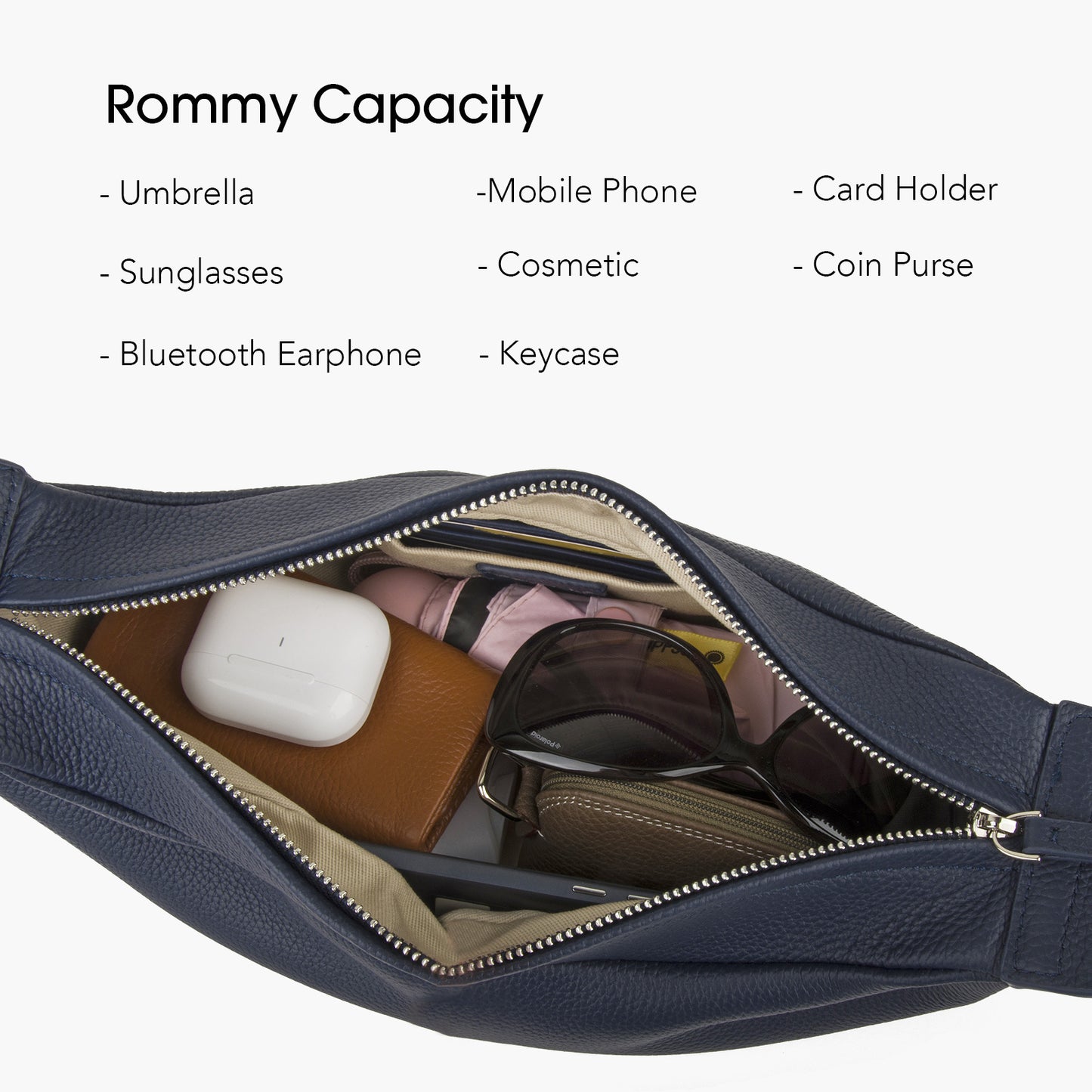 Ladies' high-end leather simple crescent-shaped sling bag