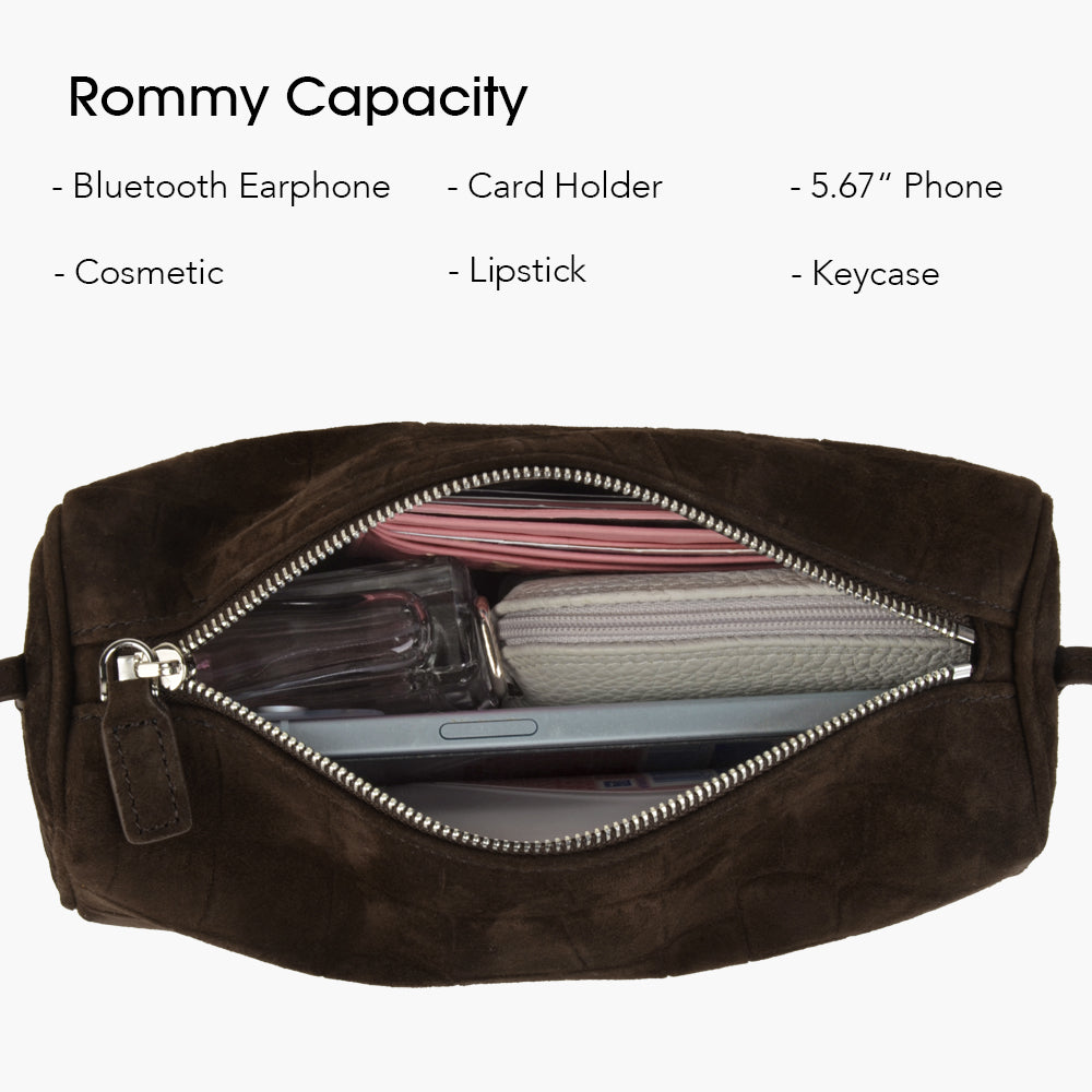 Coffee embossed suede mini handbag, women's simple adjustable shoulder strap crossbody bag