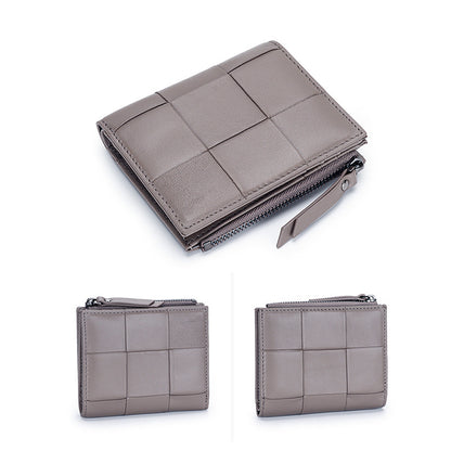 Woven Sheepskin Short Wallet Women