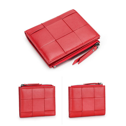 Woven Sheepskin Short Wallet Women