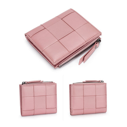 Woven Sheepskin Short Wallet Women