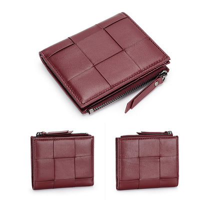 Woven Sheepskin Short Wallet Women