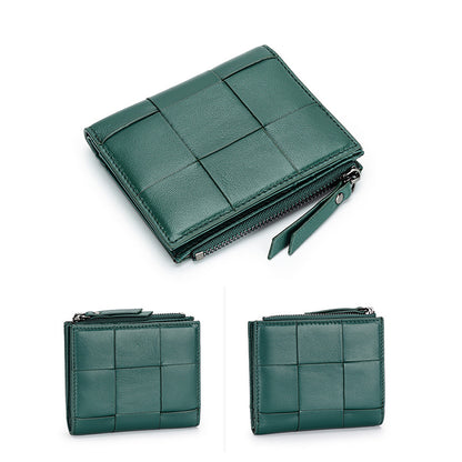 Woven Sheepskin Short Wallet Women