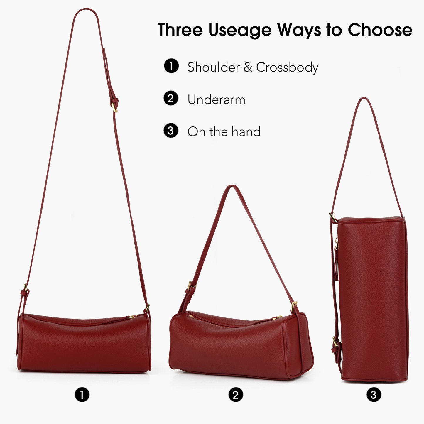 High-end full-grain leather women's crossbody bag, long bucket bag, simple handbag with adjustable shoulder strap