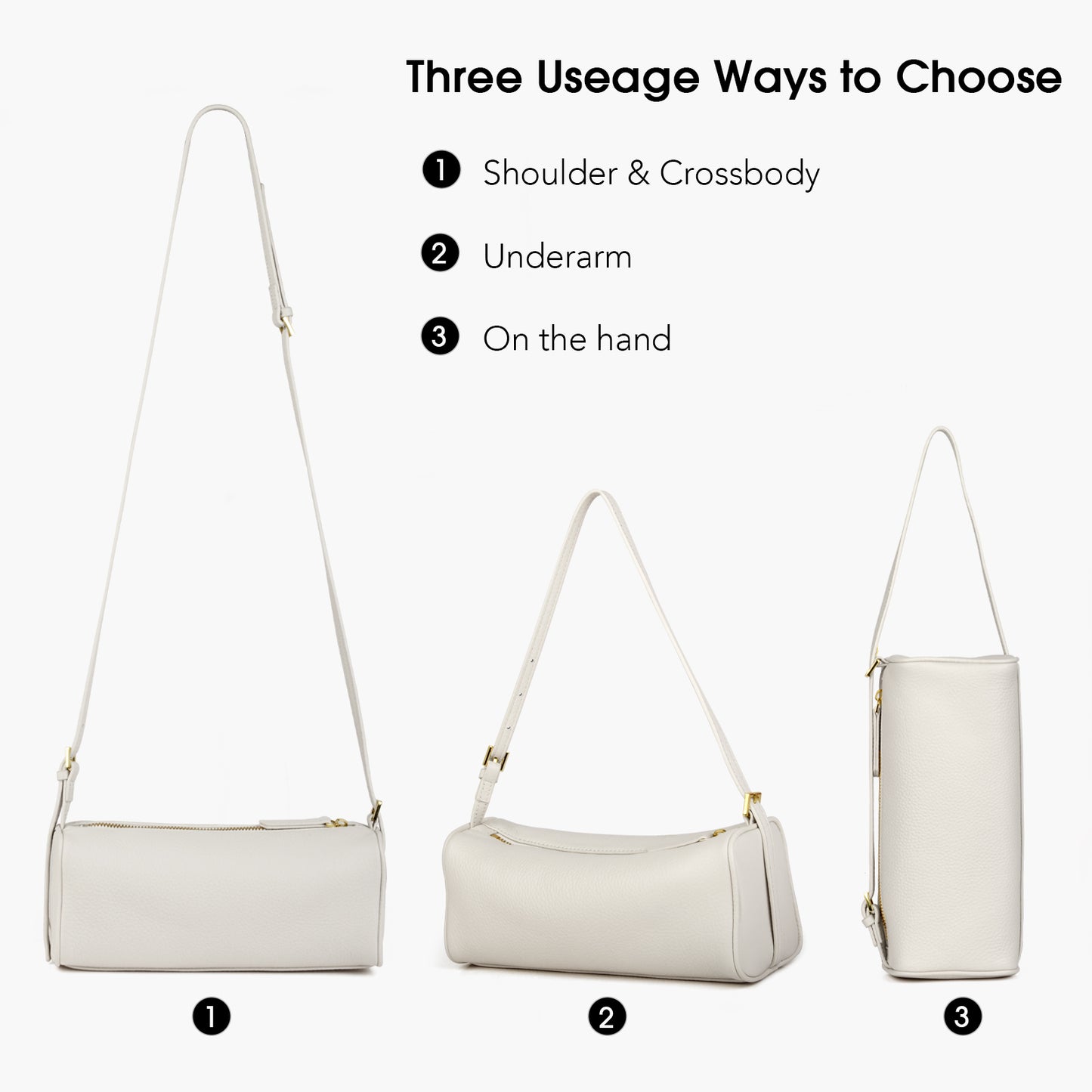 Women's genuine leather cylindrical shoulder bag, multifunctional use