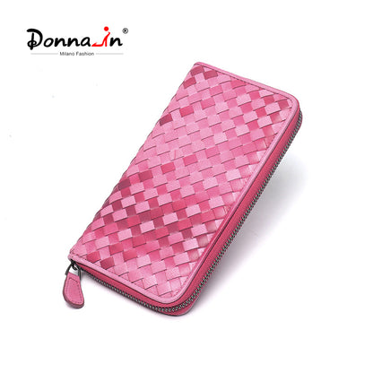 Handmde Woven Leather Mixed Color Long Wallet