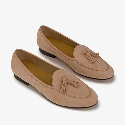Pink Suede Tassel Penny Loafers