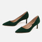 Retro Dark Green Suede Leather Med Heel Lady Shoes