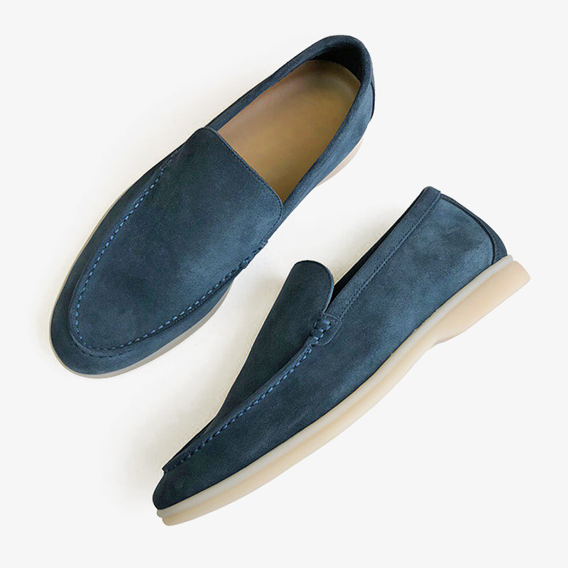 Haze Blue Suede Leather Penny Loafers