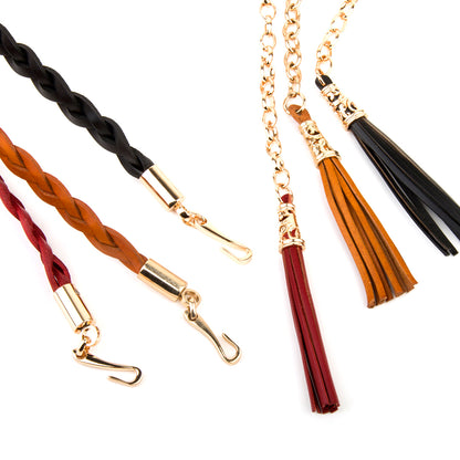 Ladies Belt Woven Leather Tassel Waist Belt Chain Adornment Dress Genuine Leather Slim Elegant for Lady