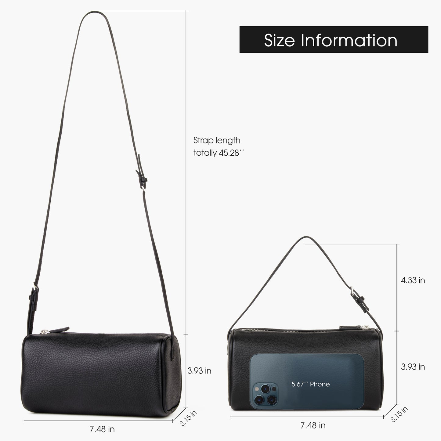 Black high-quality leather women's handbag, simple and lightweight crossbody bag