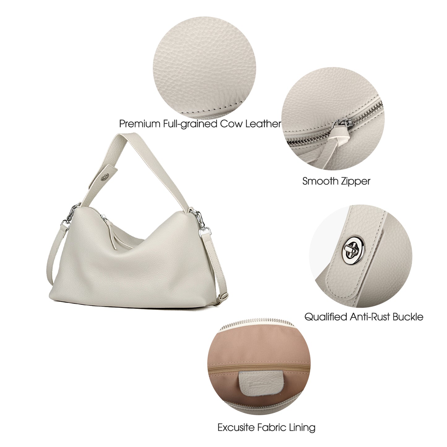 Natural cowhide solid color handbag, fashionable versatile women's crossbody bag