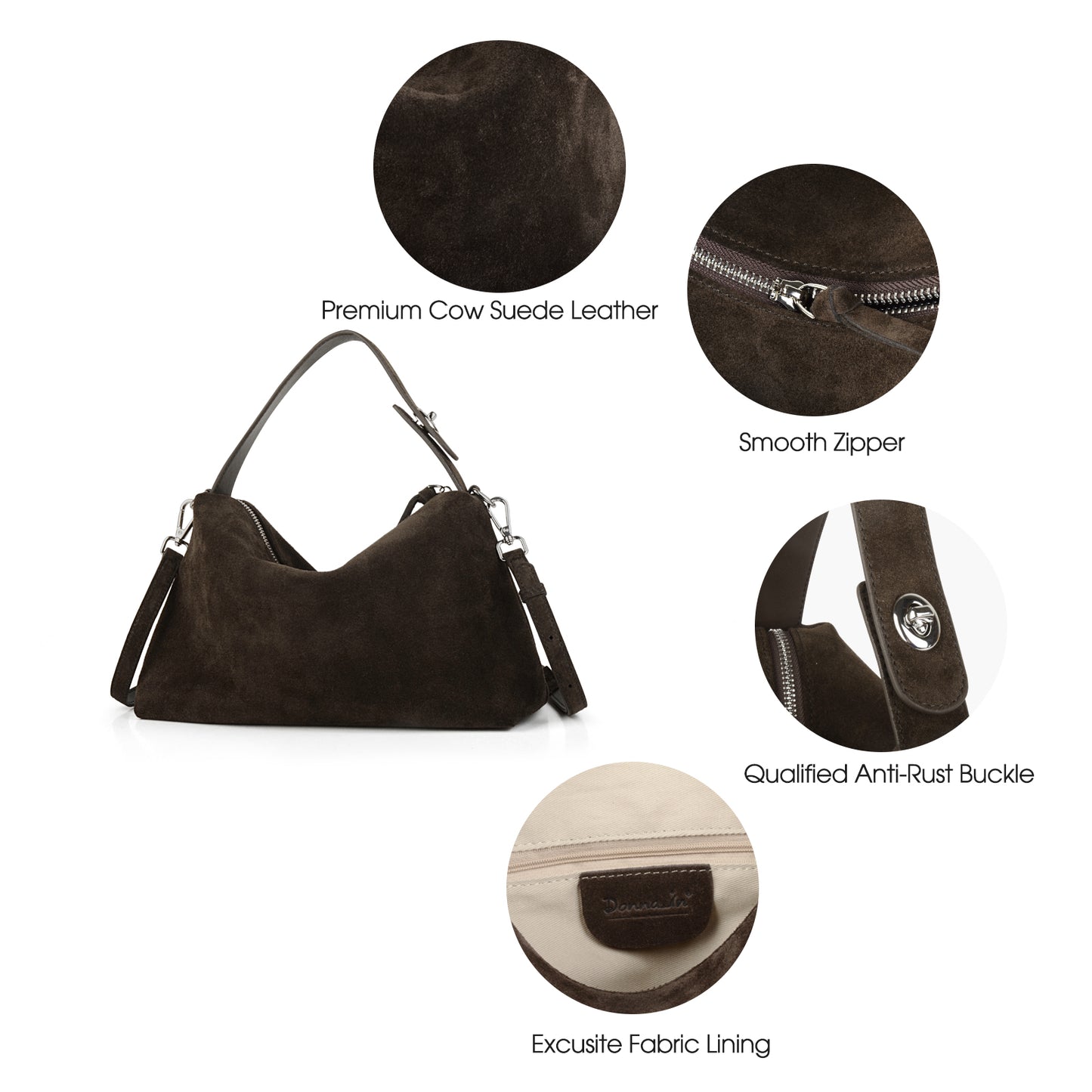 Women's suede handbag, high-end minimalist crossbody bag, suitable for work commute