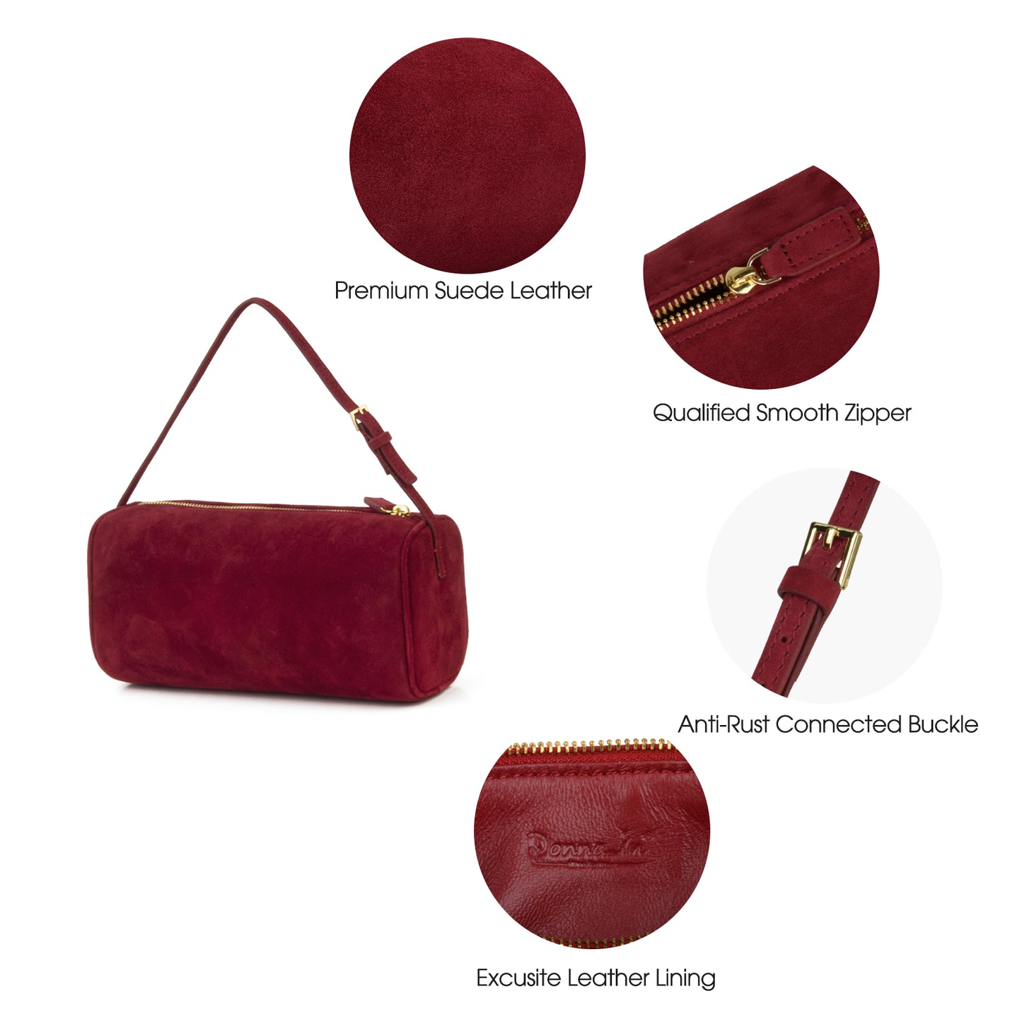 New red suede mini handbag, solid color minimalist crossbody bag