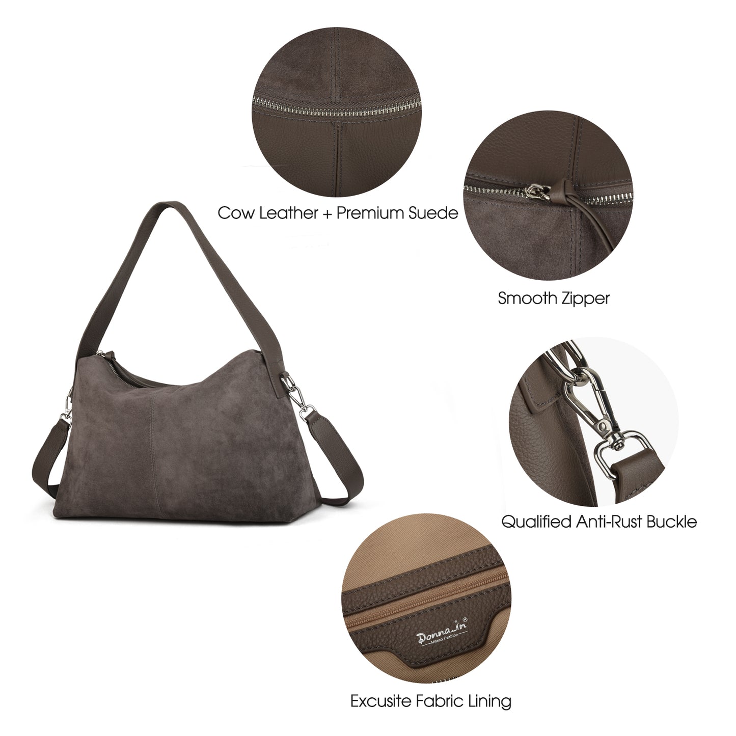 Suede Leather Crossbody Bags for Women, Slouchy Suede Shoulder Bag with Adjustable Wide Strap and Tote Handbag