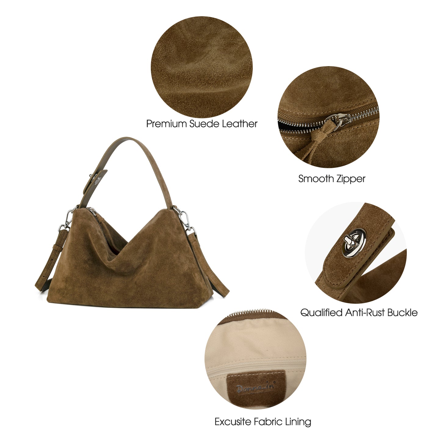 Simple suede tote and crossbody bag, large capacity suitable for commuting to work