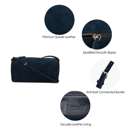 Minimalist women's suede handbag with adjustable shoulder strap