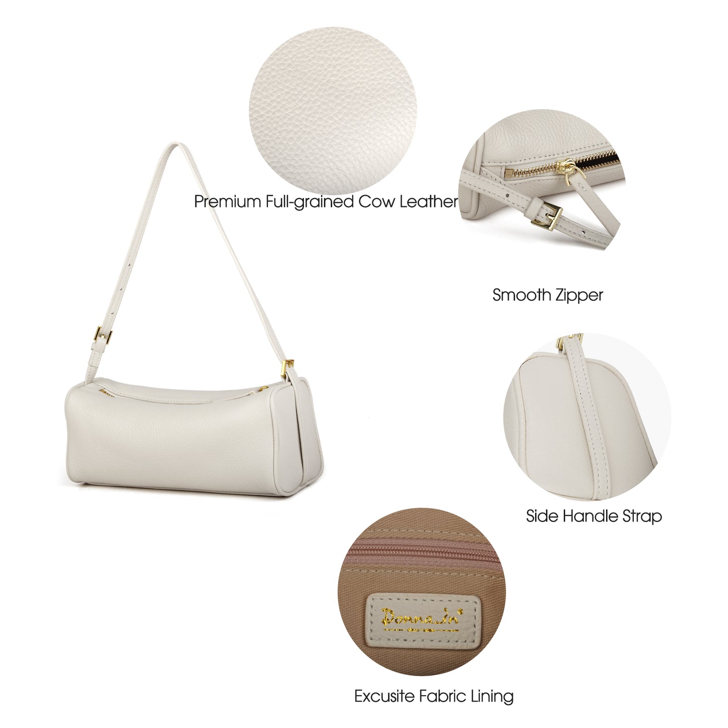 Women's genuine leather cylindrical shoulder bag, multifunctional use