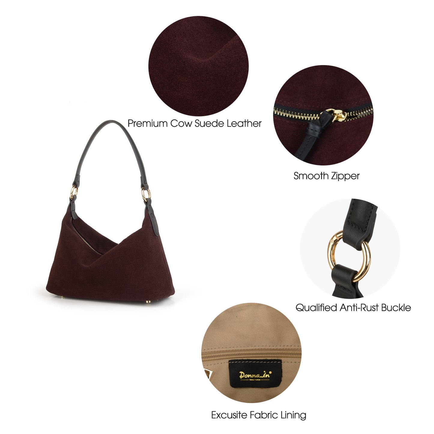 Slouchy Suede Crescent Hobo Bag for Women, Suede Trendy Shoulder Satchels Bag and Work Tote Bags for Women