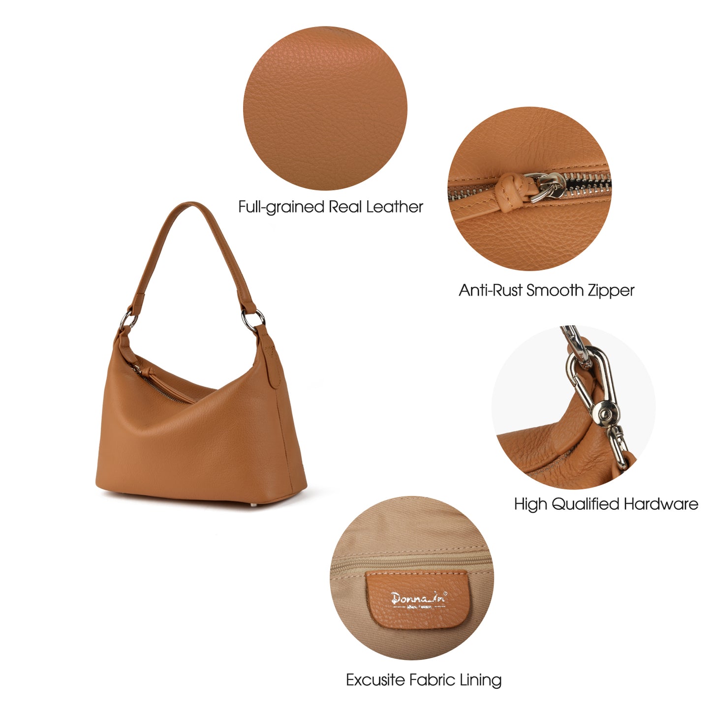 Donnain brown leather fabric tote bag, women's shoulder and crossbody bag