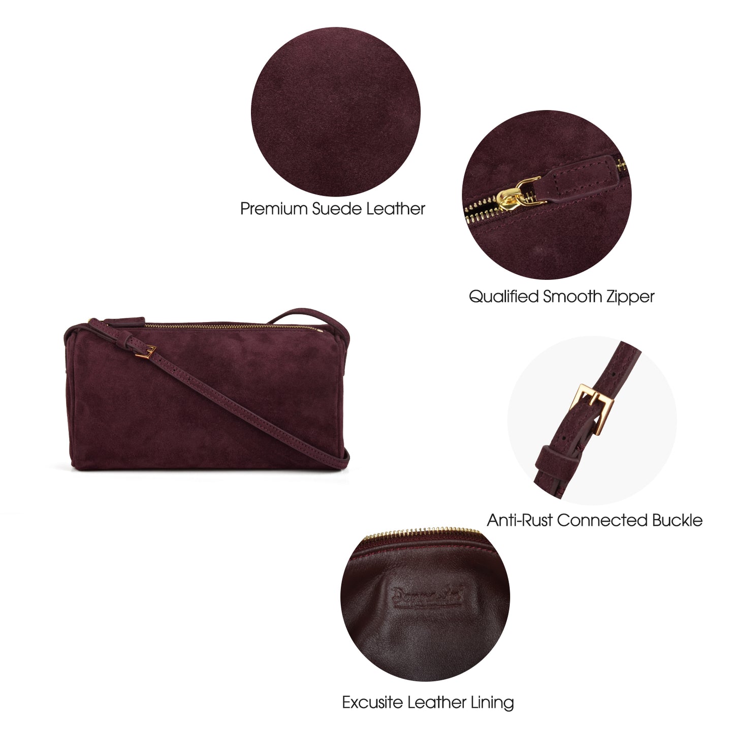 High-quality suede handbag, mini compact women's crossbody bag