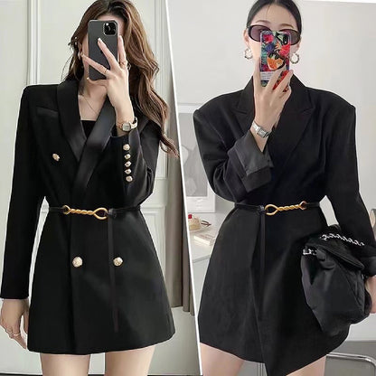 Real Leather Slim Belt Women's Fashion Trend Metal Buckle With Suit Dress Shirt Waist Chain