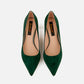 Retro Dark Green Suede Leather Med Heel Lady Shoes