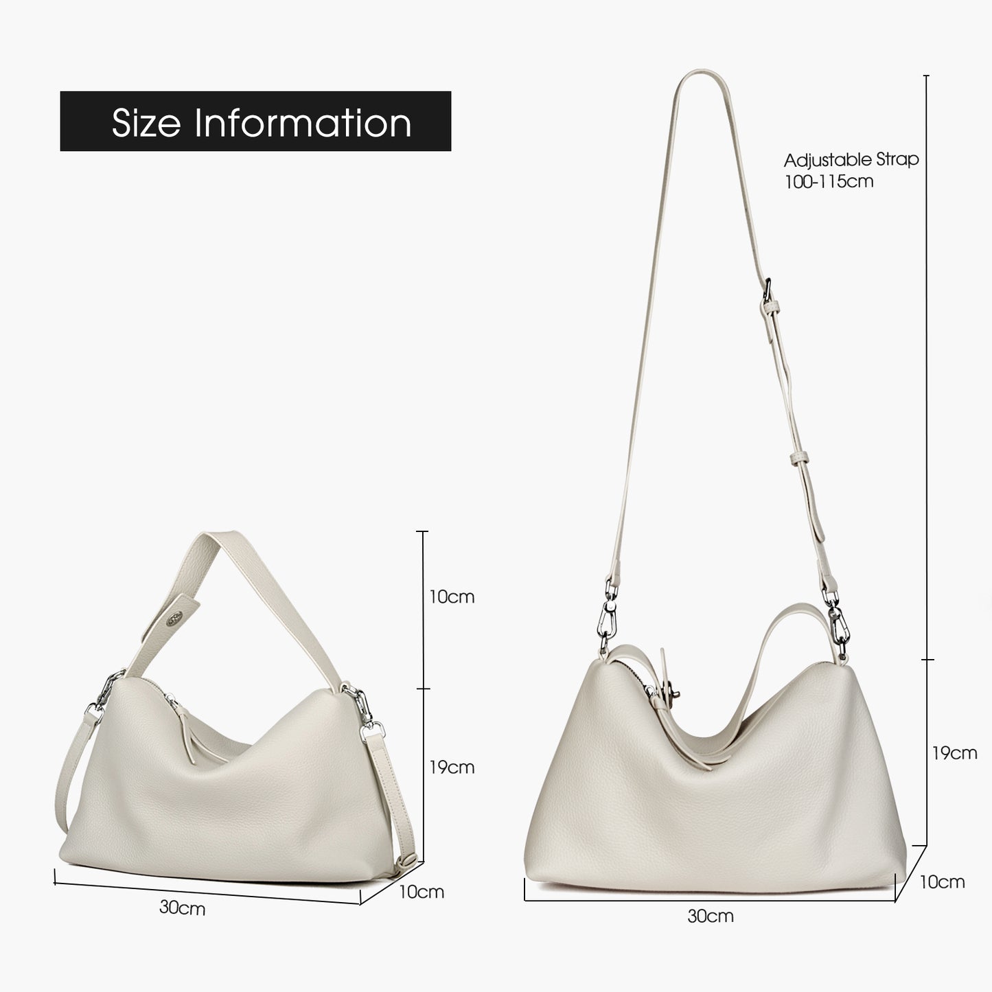 Natural cowhide solid color handbag, fashionable versatile women's crossbody bag