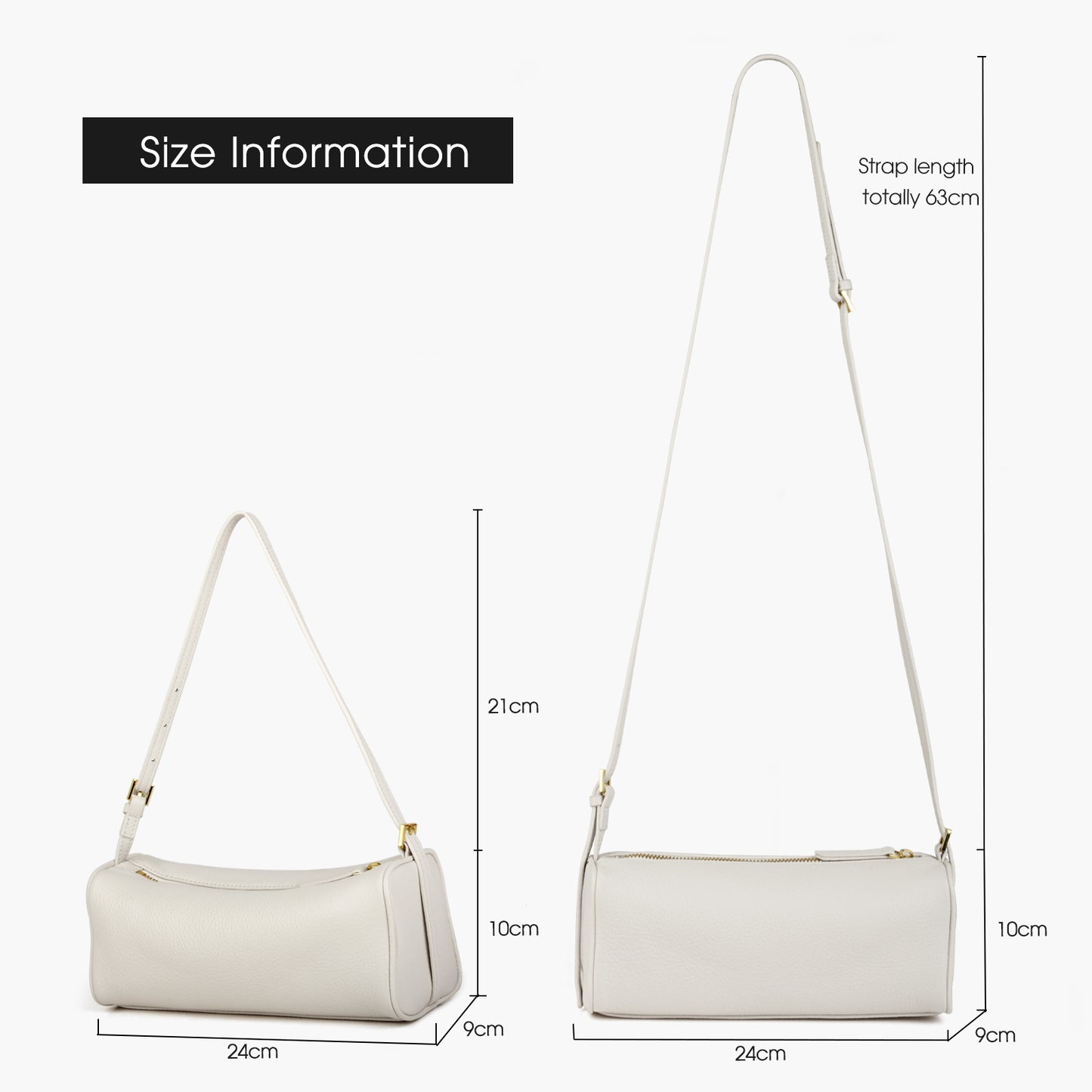 Women's genuine leather cylindrical shoulder bag, multifunctional use