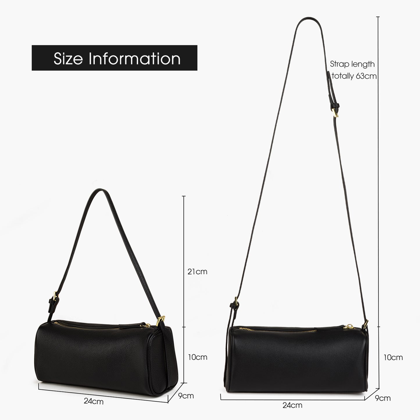 High-quality leather women's crossbody bag, simple cylindrical underarm shoulder bag