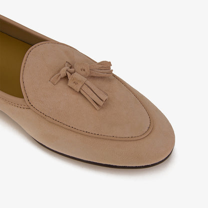Pink Suede Tassel Penny Loafers