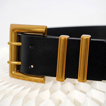 High Quality Genuine Leather Classic Black Wide Belt Trendy Plus Size Metal Buckle