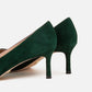 Retro Dark Green Suede Leather Med Heel Lady Shoes