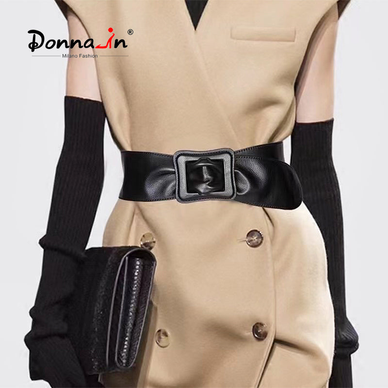 Elegant Soft Real Leather Wide Waist Belt for Dress