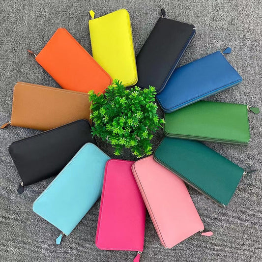Trendy Y2K Colors Epsom Leather Long Wallet Women