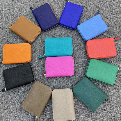 DONNAIN Leather Minimalist Slim Wallets For Women Trendy Orange Purse With Zipper
